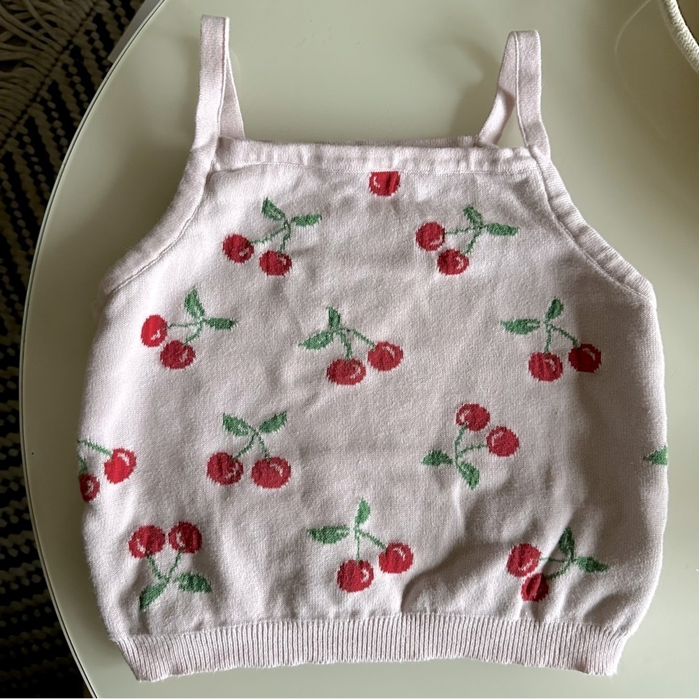 Art Class Pink with Cherries Sweater Knit Tank Top | 7/8 Kids